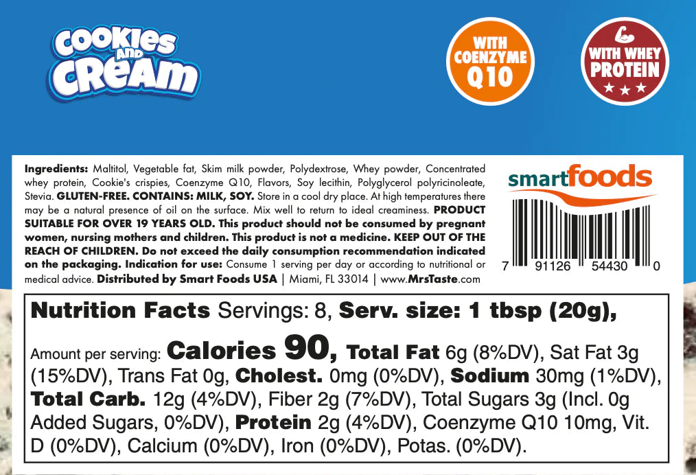 Cookies' n Cream Spread- Sugar-Free, Gluten-Free, Protein & CoQ10 Boost